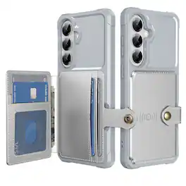 Dteck - For Samsung Galaxy S26+ Wallet Case Flip Card Slots Magnetic Clasp Shockproof Anti-Scratch Cover - SilverGray