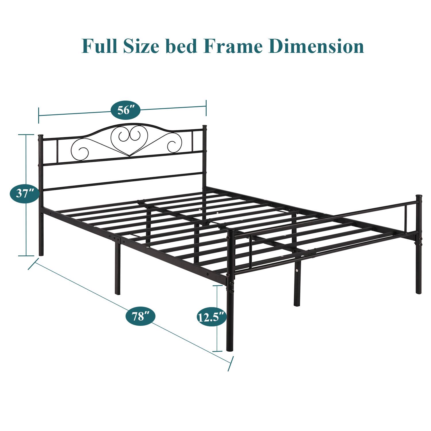 Full Size bed Frame Dimension 56" 37" 78" 12.5"
