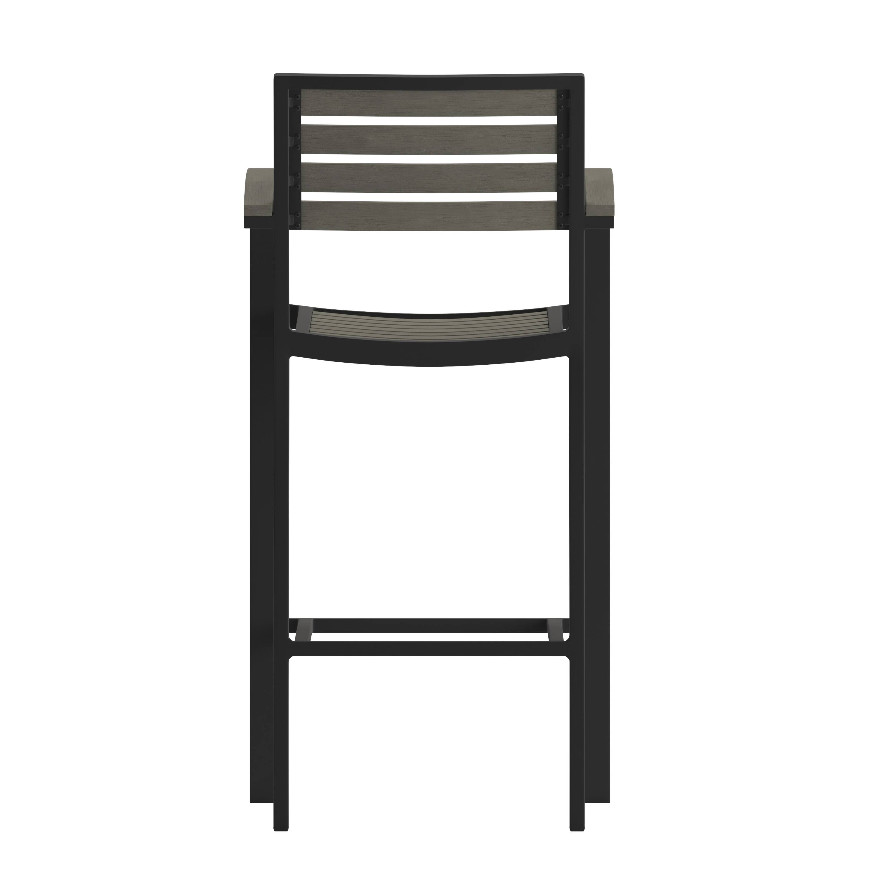 Alt View 7. Emma + Oliver - Livia All-Weather Bar Height Dining Stool with Armrests, Polyresin Slats and Aluminum Frame - Gray Wash.