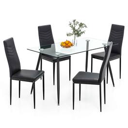 Gymax - 5 PCS 51'' Rectangle Dining Set 0.3'' Thick Glass Table w/ 4 Padded Dining Chairs - Black