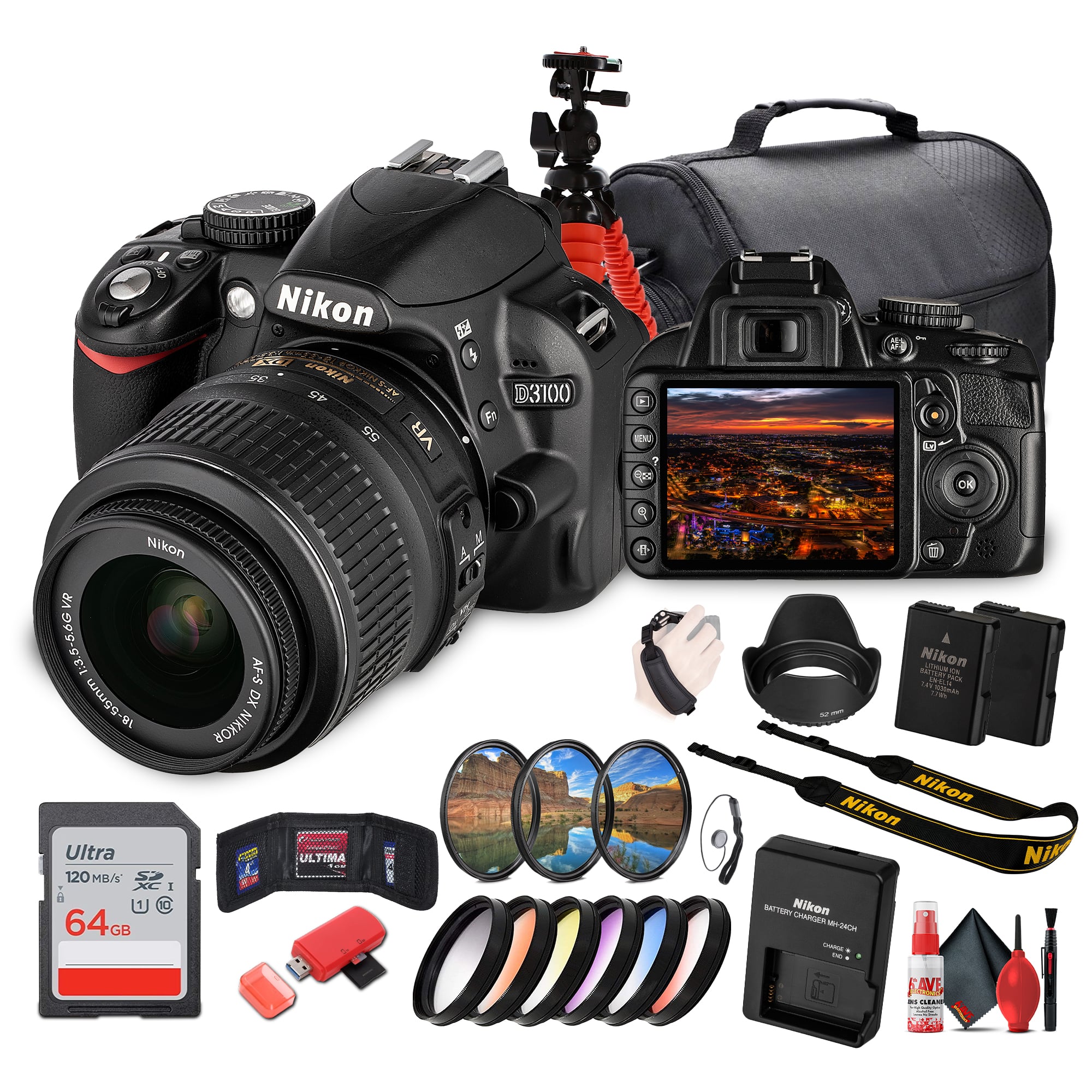 Nikon - D3100 DSLR Camera Kit with 18-55mm VR Lens – Beginner-Friendly & Compact + More (International Model)