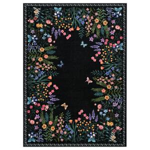 Acekool - Washable 6x9 Area Rugs for Living Room Soft Floral Non-Slip Large Area Rugs Botanical Floor Carpet for Bedroom - Black