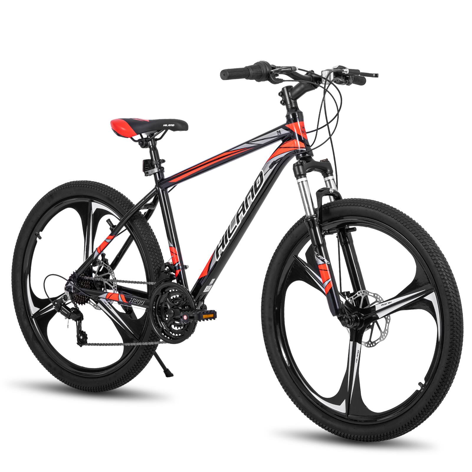Angle. HILAND - HILAND H200 26" Mountain Bike for Men Women - 3 Spokes Wheel - Black - Black.