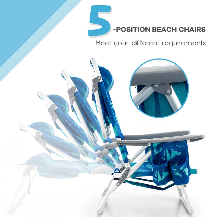 Gymax 2 Pack Folding Backpack Beach Chair Table Set 5 Position Outdoor ...