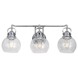 Jonathan Y - Shirley 24" 3-Light Farmhouse Industrial Metal LED Vanity Light with Seeded Glass Globe Shades - Chrome