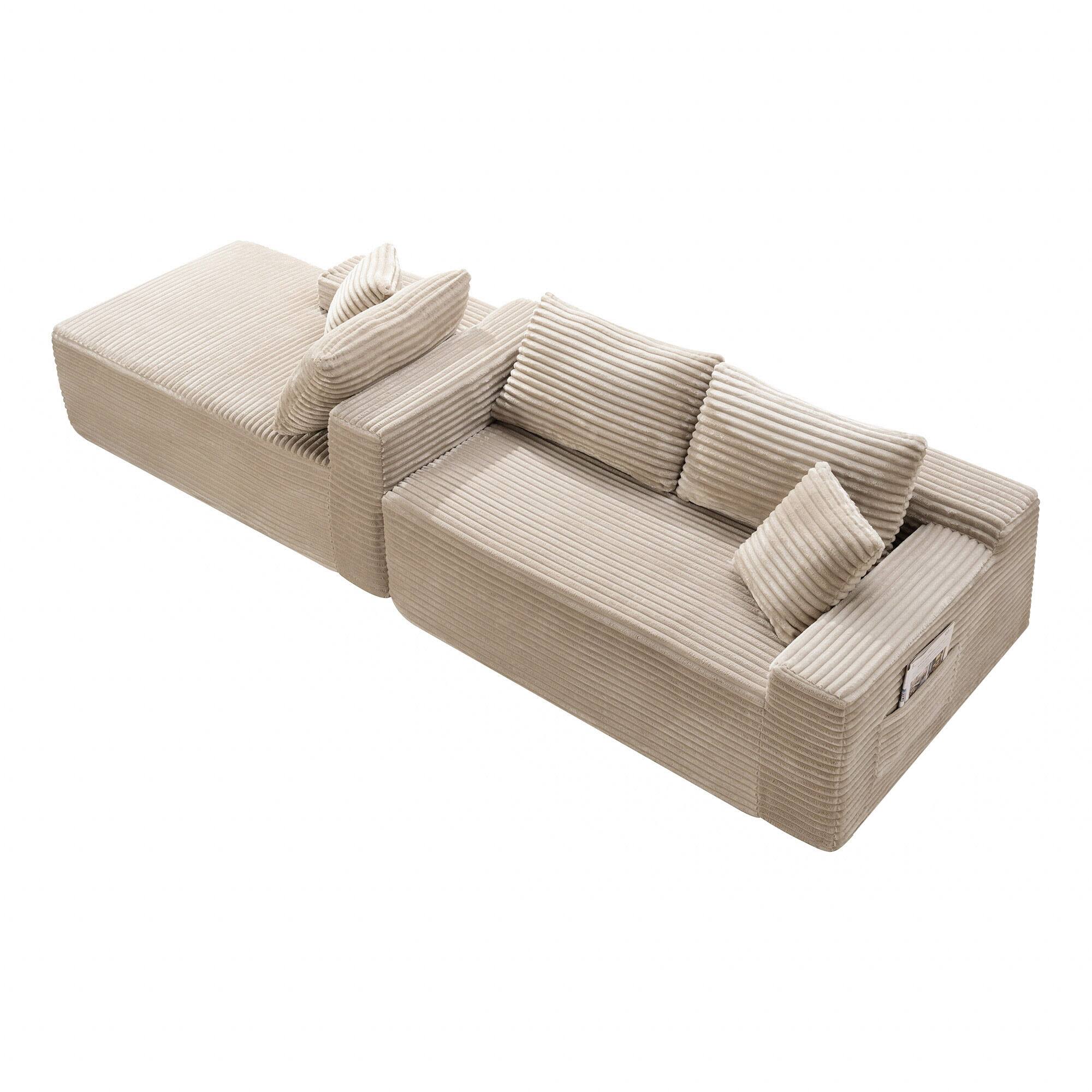 Left. Anysun - 107" Rabbit Hair Modular Cloud L-Shaped Sofa w/ Recliner, Modern Sleeper, Deep Seat, No Assembly Needed - Camel.