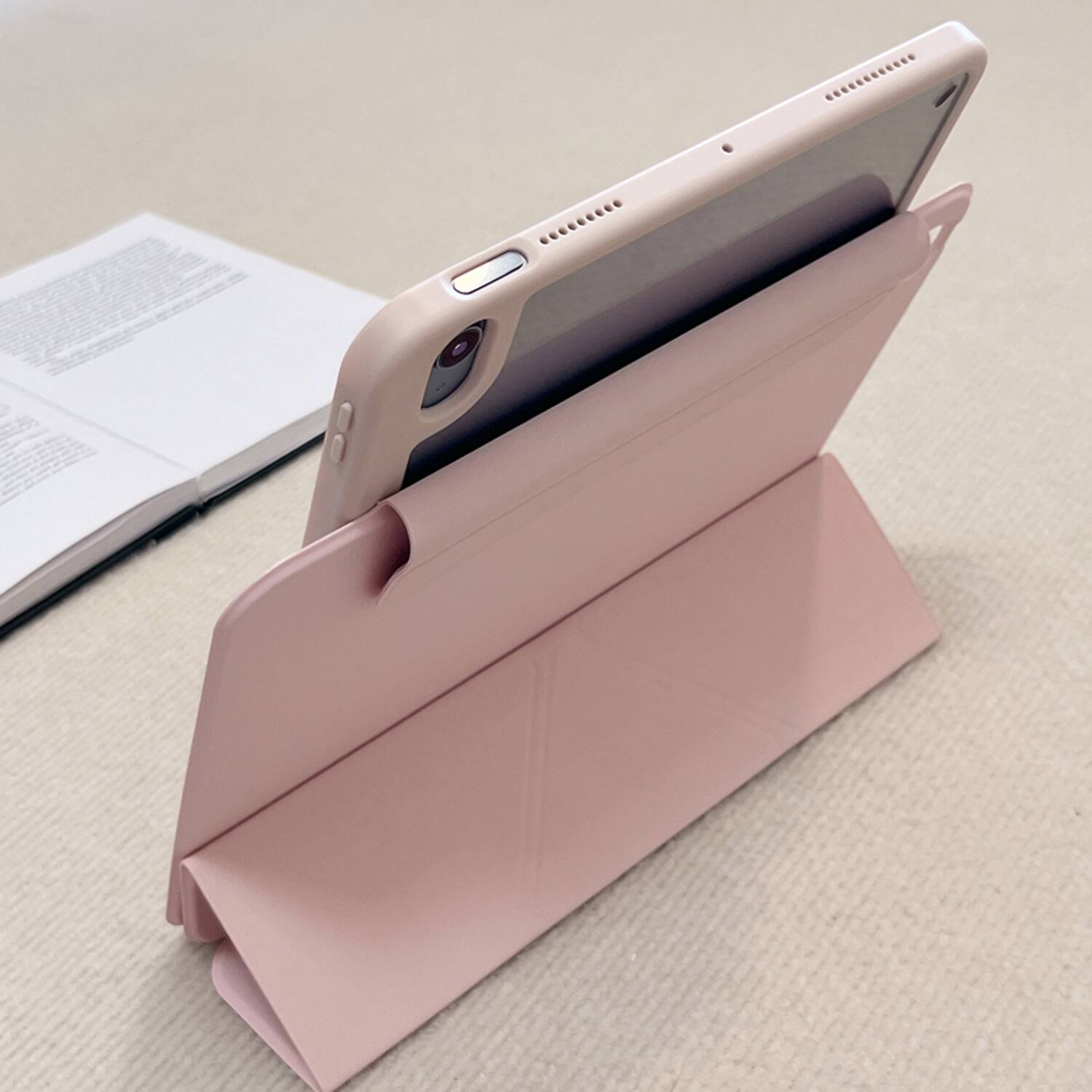 Back. Dteck - for Apple iPad (A16) 11" 2025 & iPad  10th Gen 2022 Premium Vegan Leather Folio Case,Y-Fold Magnetic Closure Flip Cover - Pink.
