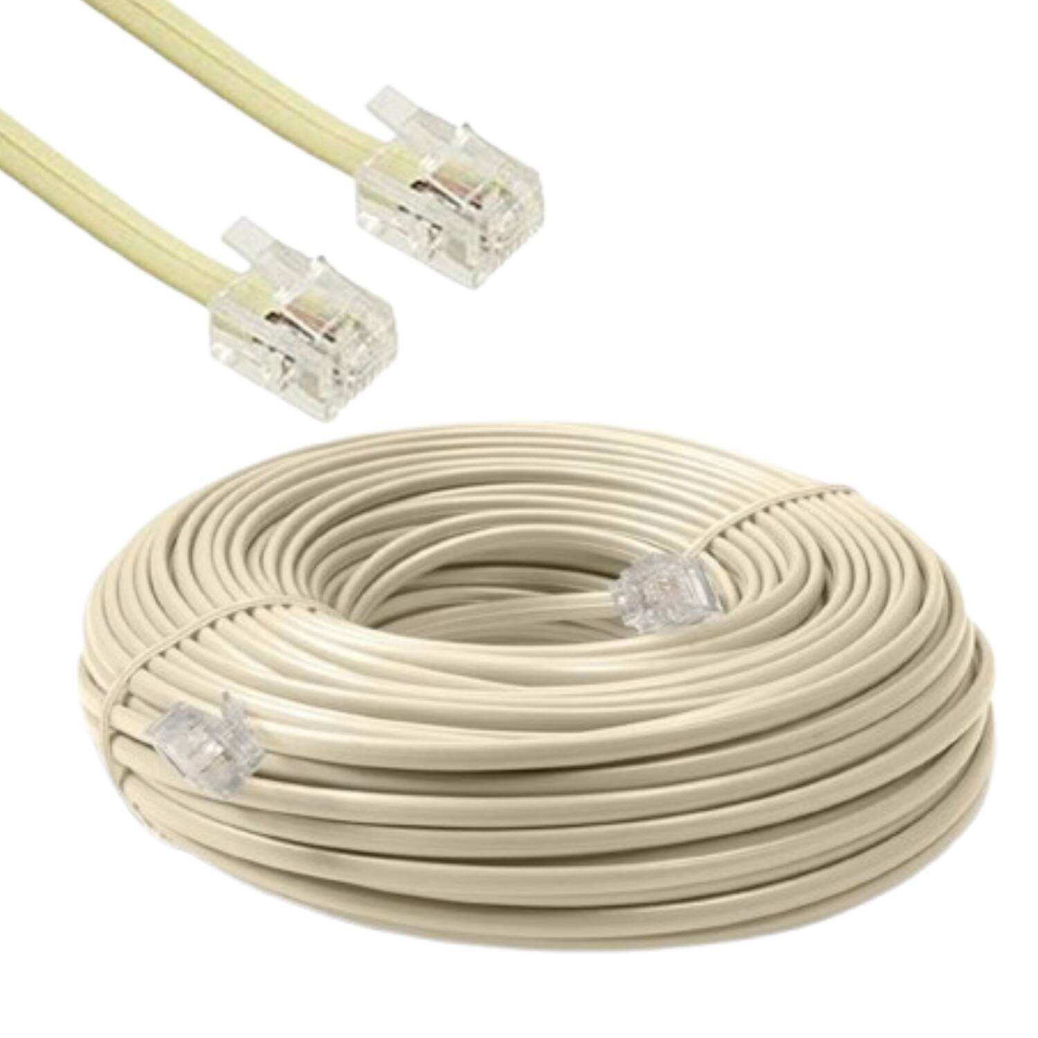 Angle. Home Collection - 38 FT Telephone Extension Cord Ivory Line Modular RJ11 Phone Cable - Ivory.