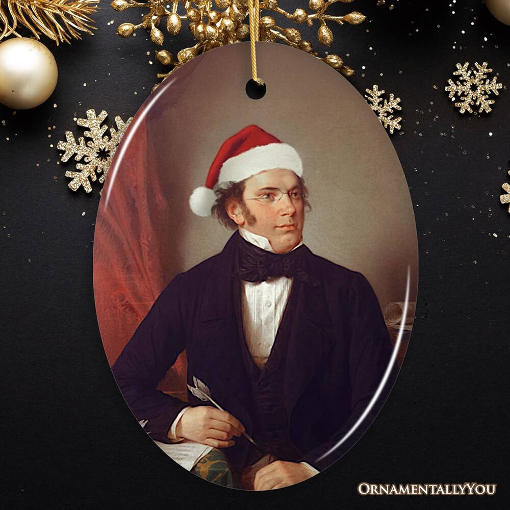 Back. OrnamentallyYou - Santa Schubert Christmas Ornament, Composer Holiday Gift for Classical Musicians - Multi-colored.