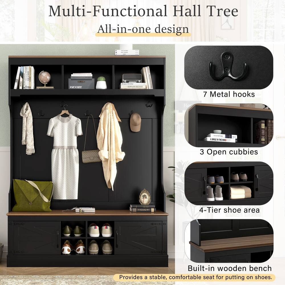 Loheer farmhouse hall tree with bench 5 in 1 entryway organizer shoe ...