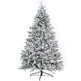 BreeBe - Premium 7FT Snow Flocked Hinged Artificial Christmas Tree with Fluffy Branches and Snow Tips - White