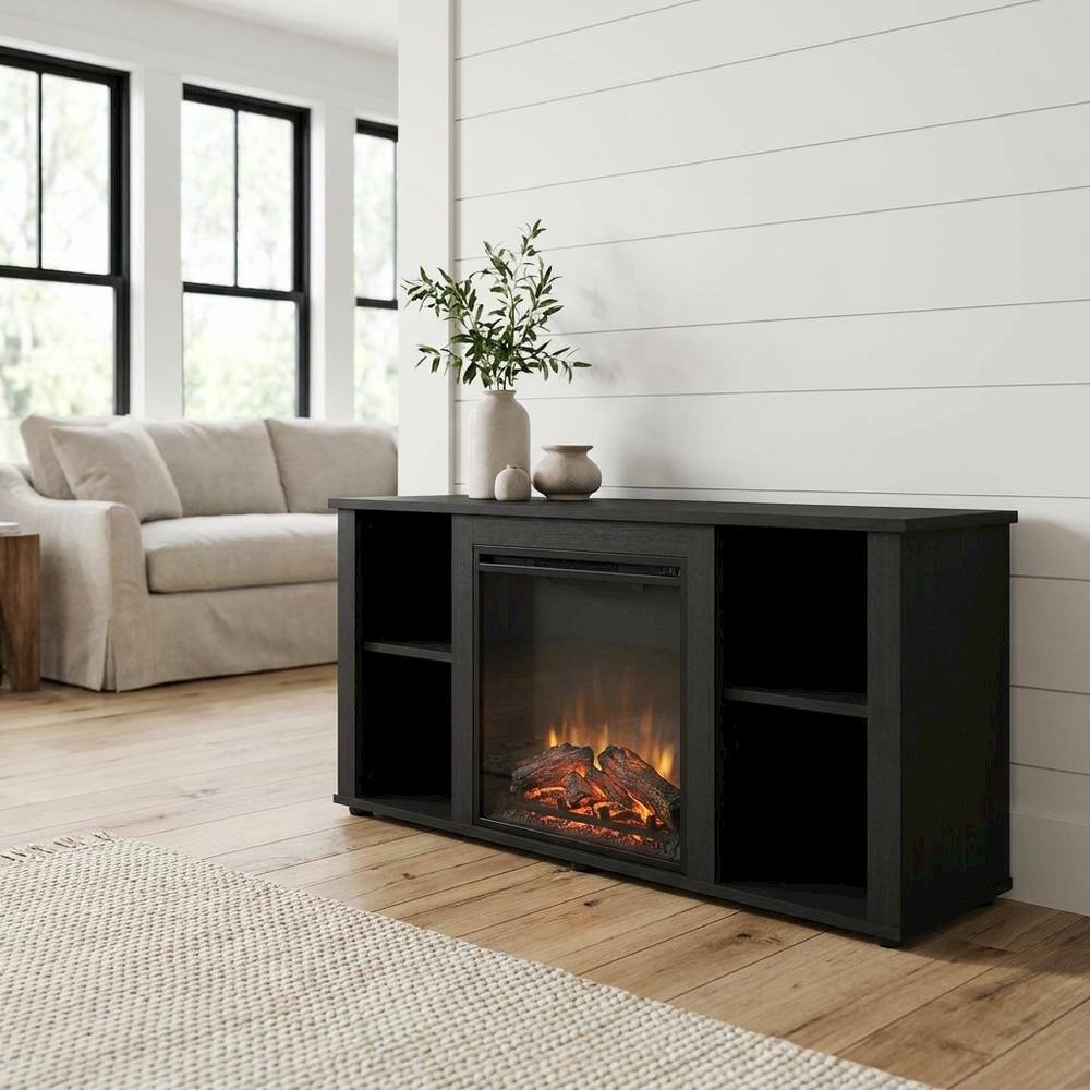 Alt View 1. FurniFact - Brown Electric Fireplace TV Stand with Storage for 55 Inch Screens - Brown.