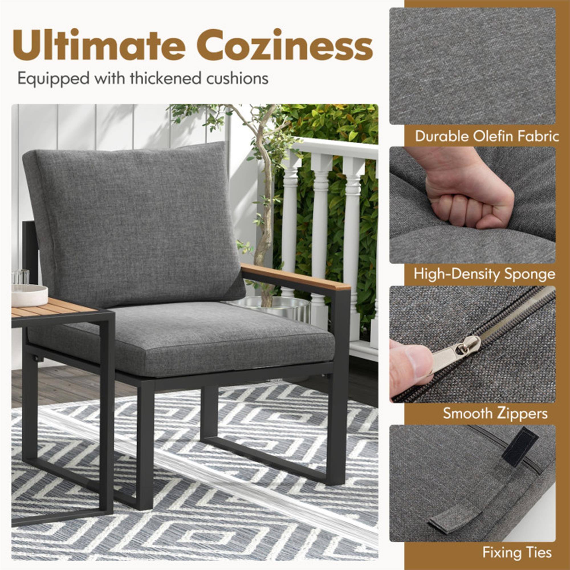 Ultimate Coziness  
Equipped with thickened cushions  

- Durable Olefin Fabric  
- High-Density Sponge  
- Smooth Zippers  
- Fixing Ties