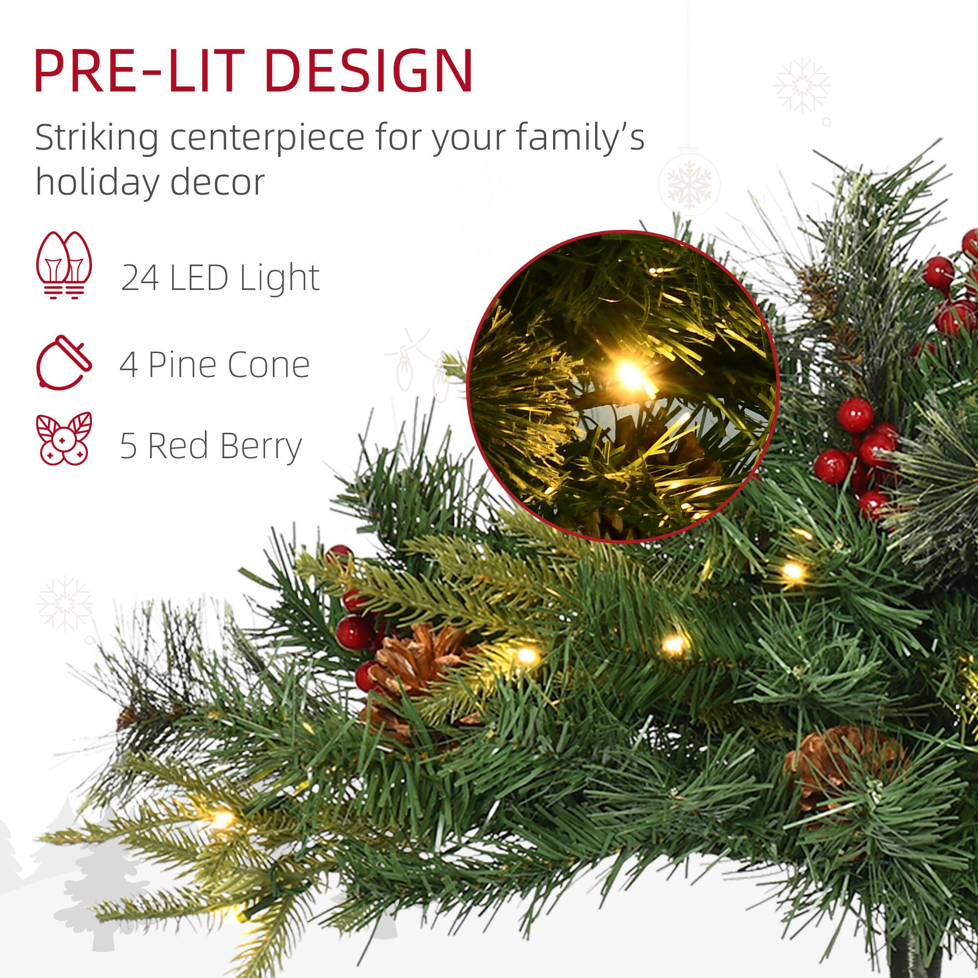 PRE-LIT DESIGN  
Striking centerpiece for your family's holiday decor  

24 LED Light  
4 Pine Cone  
5 Red Berry