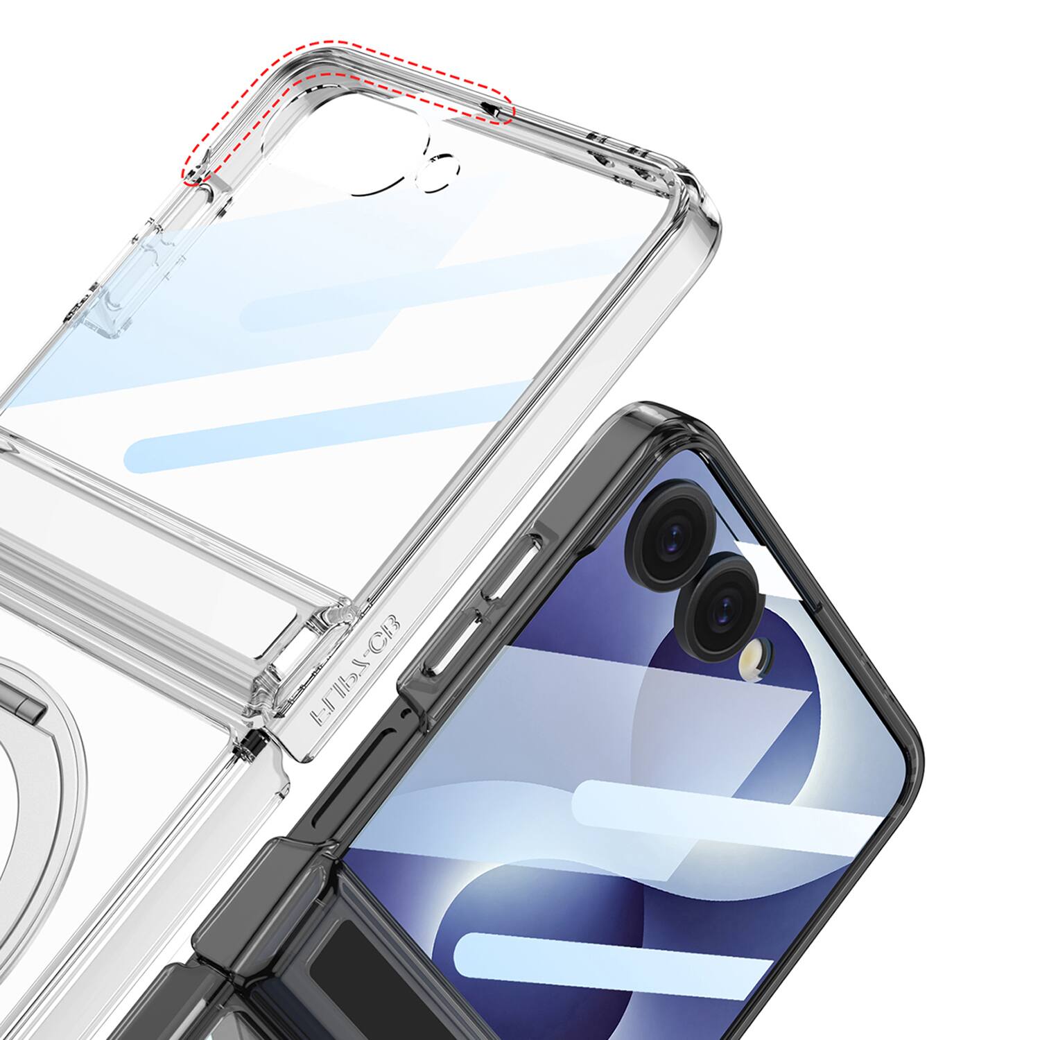 Left. Dteck - for Samsung Galaxy Z Flip8 Magnetic Clear Case,Bulit in Screen Protector,Shockproof Hinge Protection Cover with Stand - Clear.