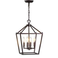 Front. Jonathan Y - Pagoda 12" 4-Light Classic Traditional Metal Cage Lantern LED Pendant, Oil Rubbed Bronze - Oil Rubbed Bronze.