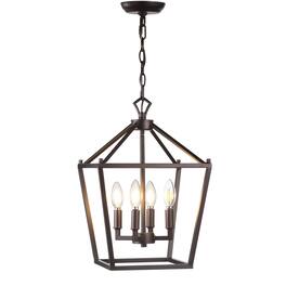 Jonathan Y - Pagoda 12" 4-Light Classic Traditional Metal Cage Lantern LED Pendant, Oil Rubbed Bronze - Oil-Rubbed Bronze