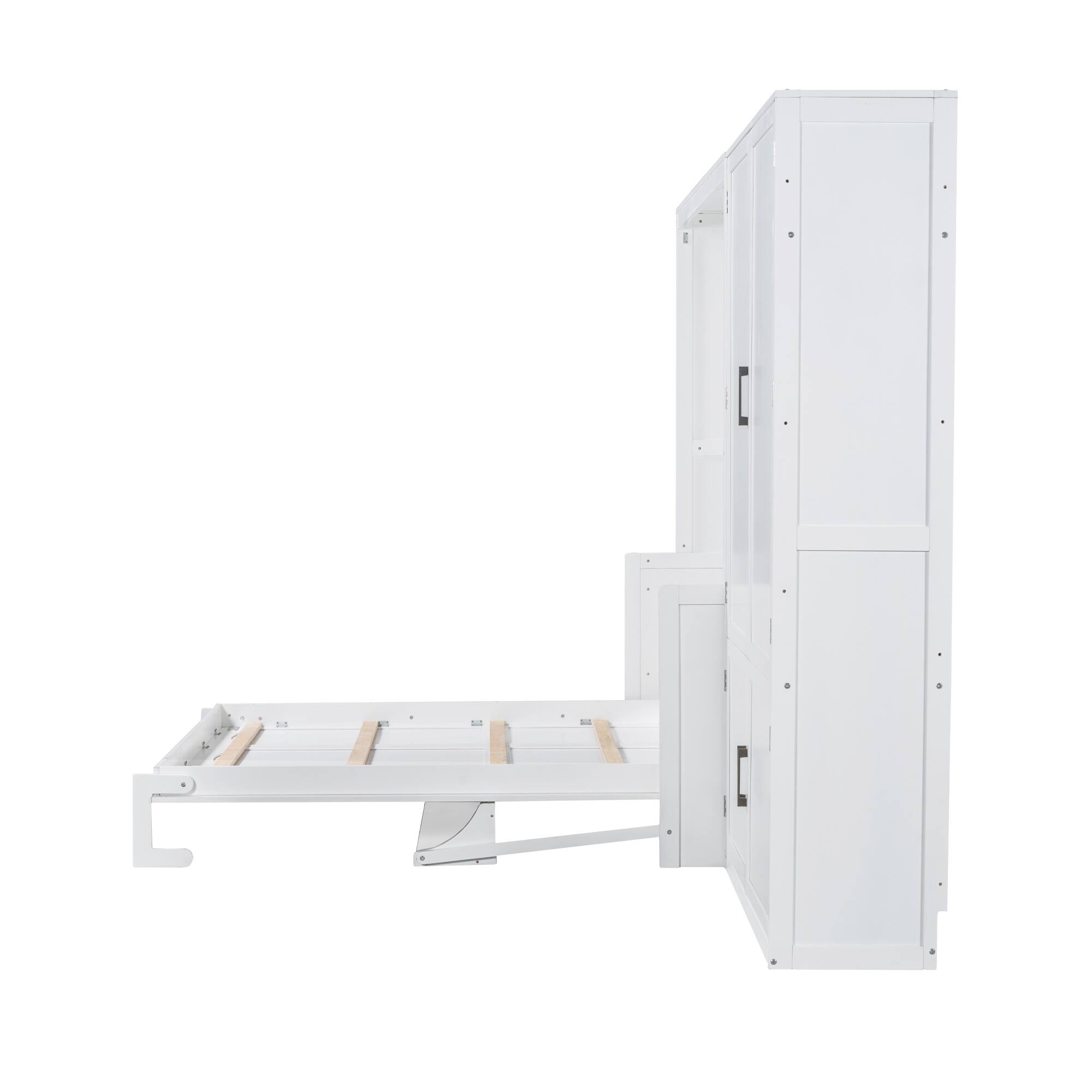 Alt View 7. Tiramisubest - Queen Size Murphy Bed with Closet, White, MDF+LVL, 117x85x87 inches, 362 lbs - White.