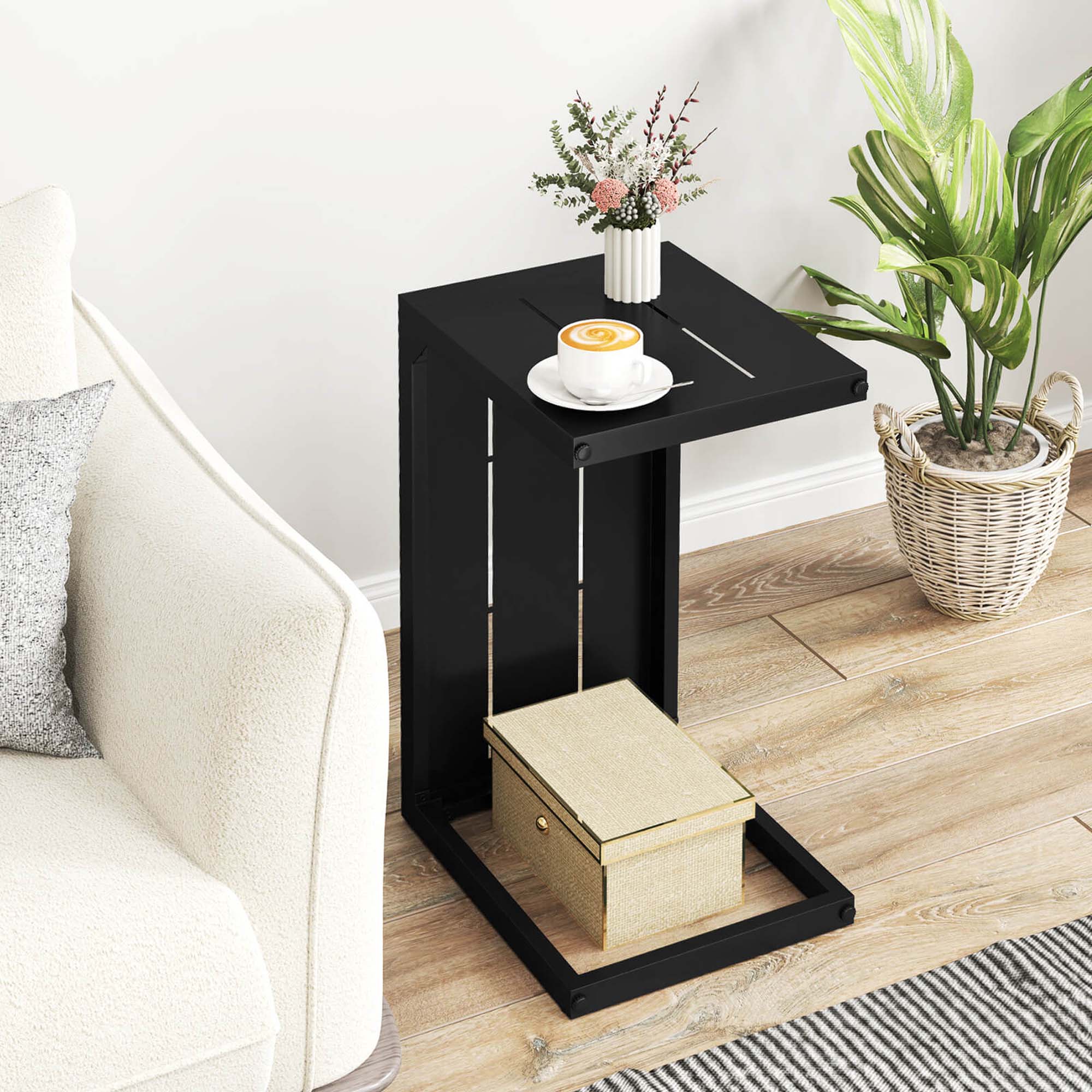 Alt View 3. Costway - Costway 1 PCS C-Shaped End Table with Adjustable Foot Pads 2-In-1 Sofa Side Table for Small Space - Black.