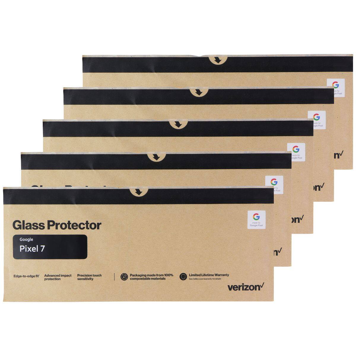 Glass Protector  
Google Pixel 7  
Edge-to-edge fit  
Advanced impact protection  
Precision touch sensitivity  
Packaging made from 100% compostable materials  
Limited Lifetime Warranty  
verizon