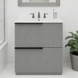 Loheer - 2.5 ft Bathroom Vanity with Ceramic Sink, Soft-Close Full-Extension Drawers - Gray