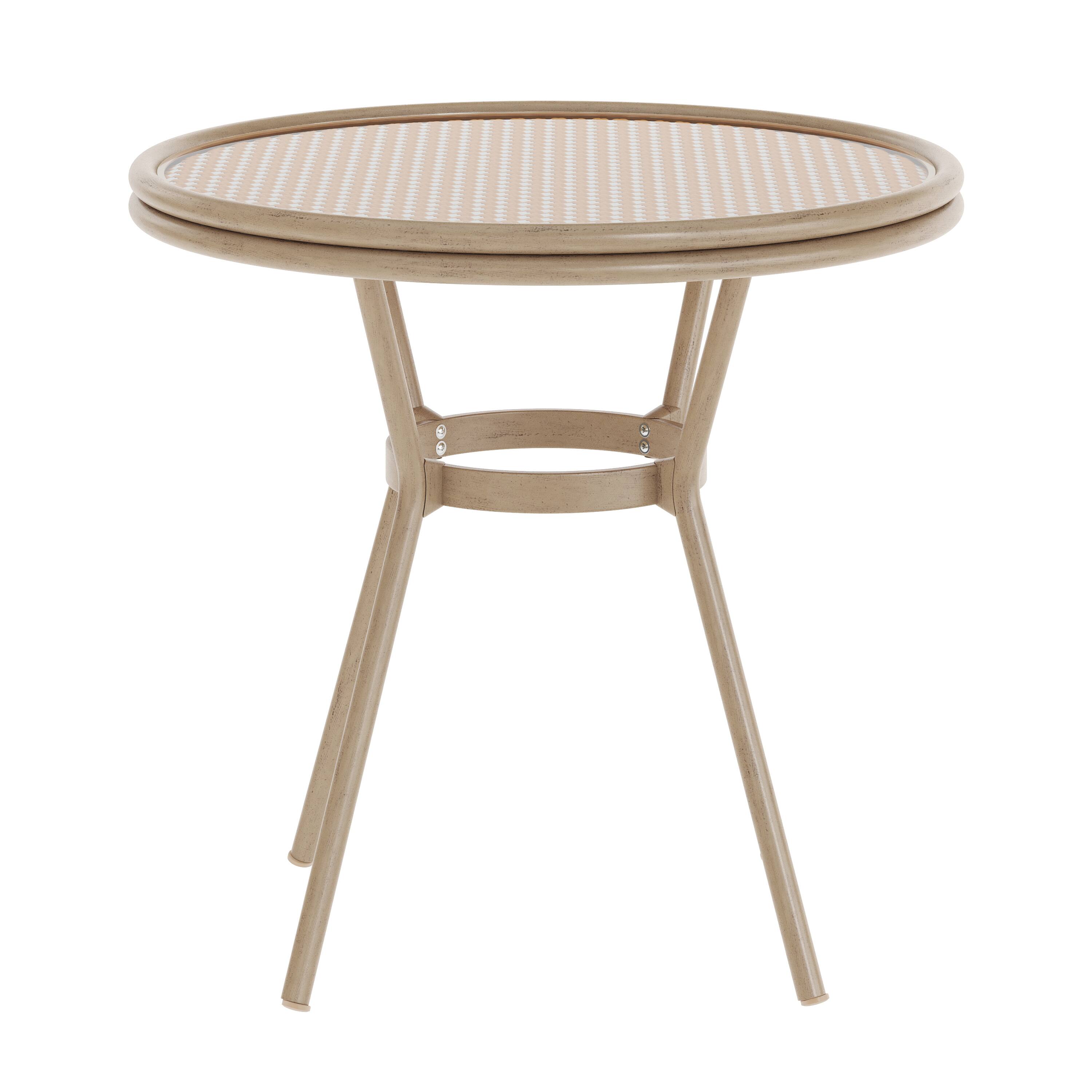 Alt View 7. Emma + Oliver - Colmar Indoor/Outdoor Bistro Style 31.5 in. Table with PE Rattan, Glass Top, and Bamboo Finished Metal Frame - Natural & White Rattan/Light Natural Frame.