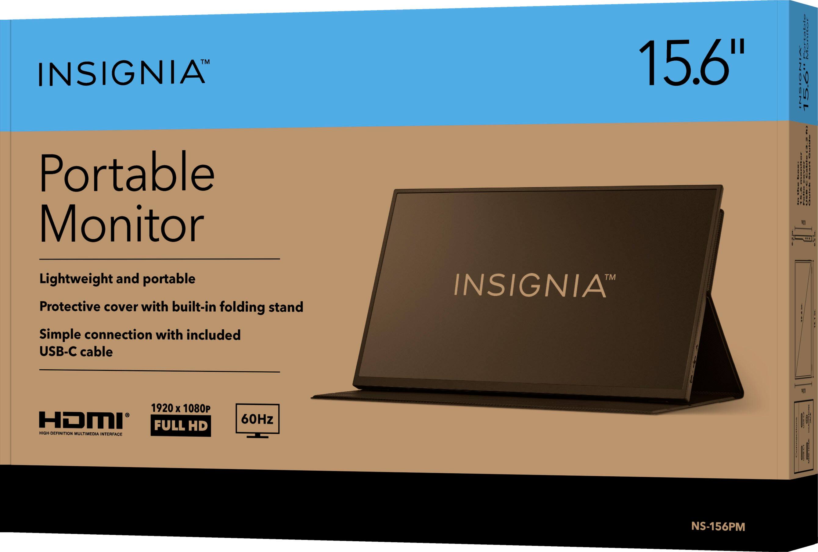 INSIGNIA Portable Monitor Lightweight and portable Protective cover with built-in folding stand Simple connection with included USB-C cable 15.6" INSIGNIA Portable Monitor 15.6" - Lightweight and portable - Protective cover with built-in folding stand - Simple connection with included USB-C cable 1920 x 1080 HDMI FULL HD 60Hz NS-156PM