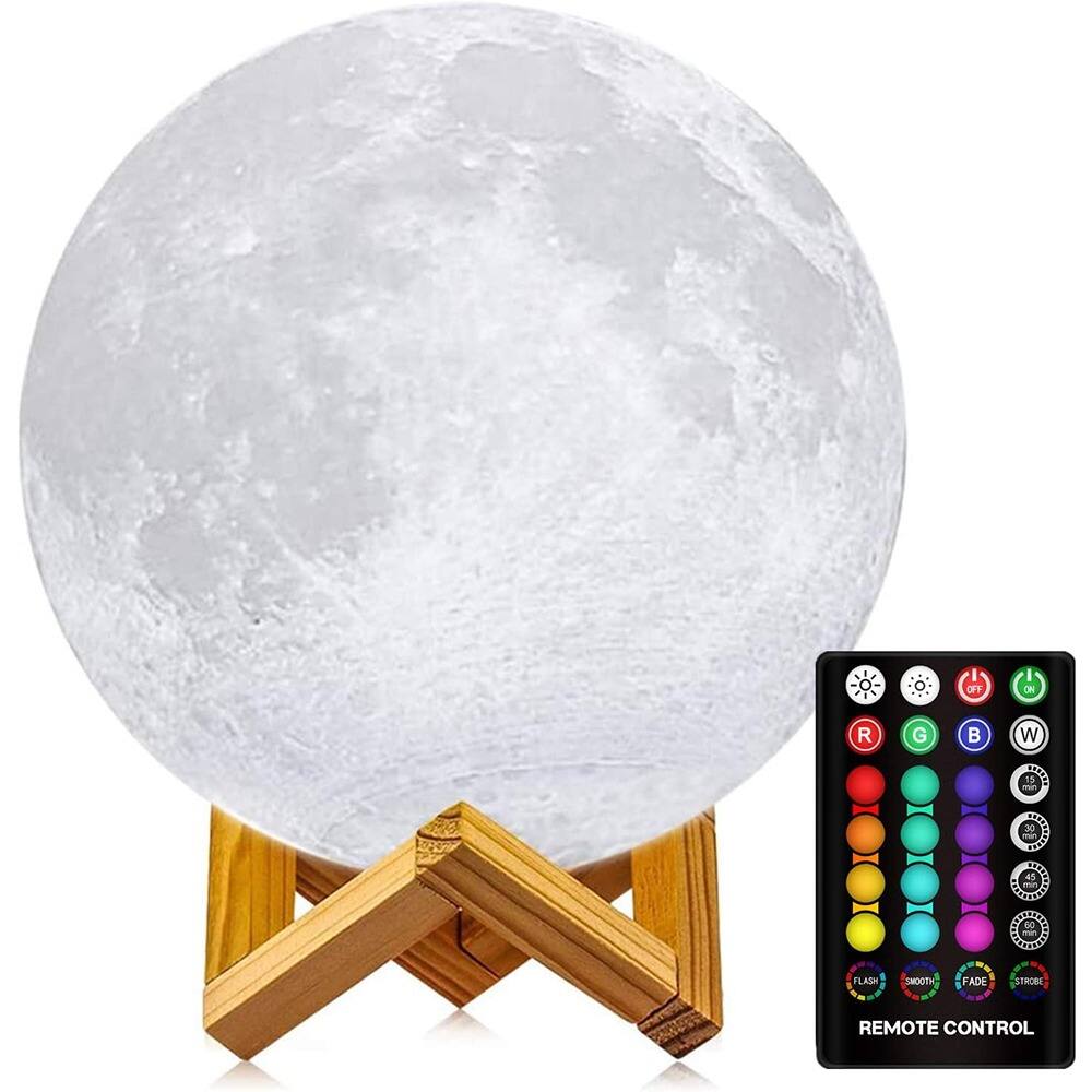 MOSZAR LLC - Moon Lamp 6" 3D LED Night Light, 16 Colors, Touch & Remote, USB