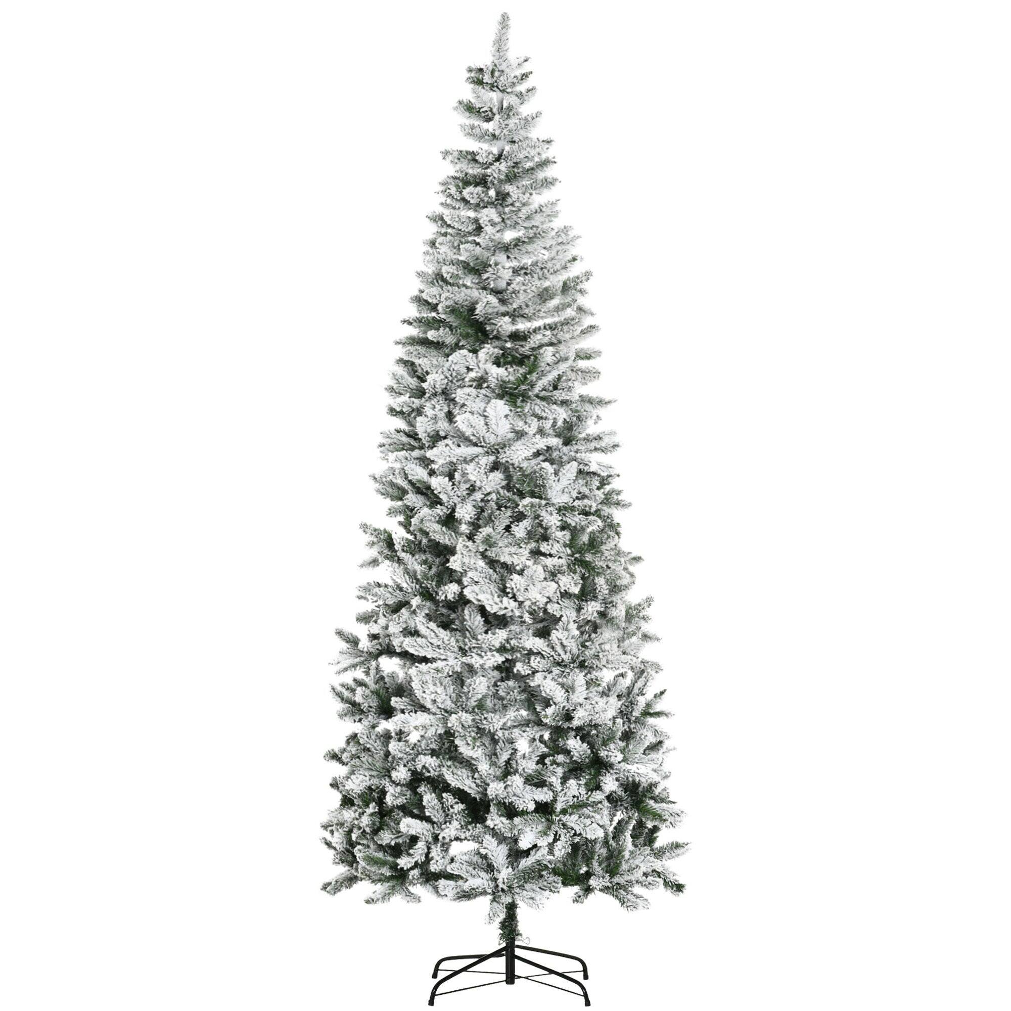 Alt View 6. BreeBe - 9ft Unlit Snow-Flocked Slim Pine Artificial Christmas Tree with Realistic Branches and 1084 Tips - Green.