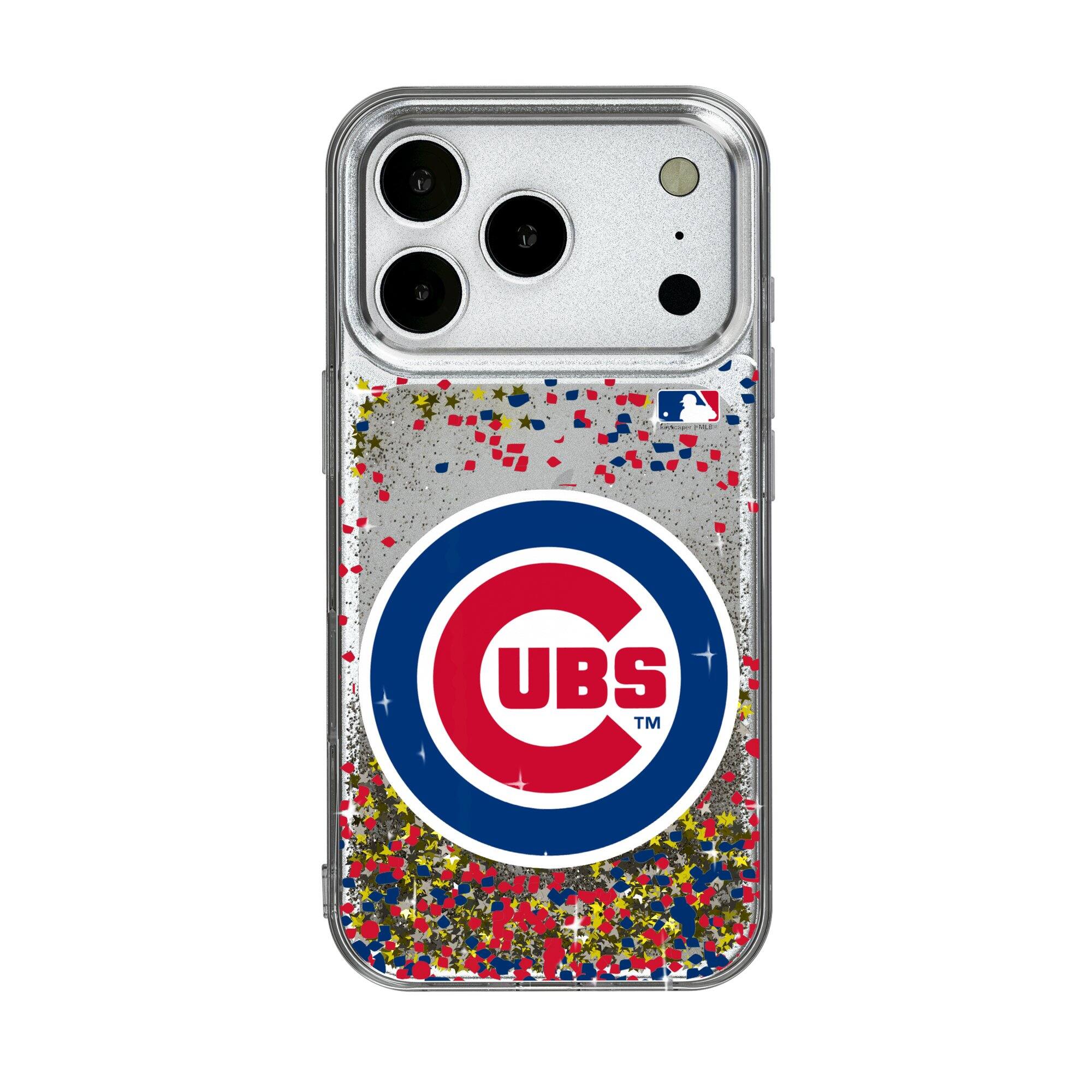 Front. Keyscaper - Chicago Cubs Glitter Confetti iPhone Case - 13 Pro Max - Multicolor.