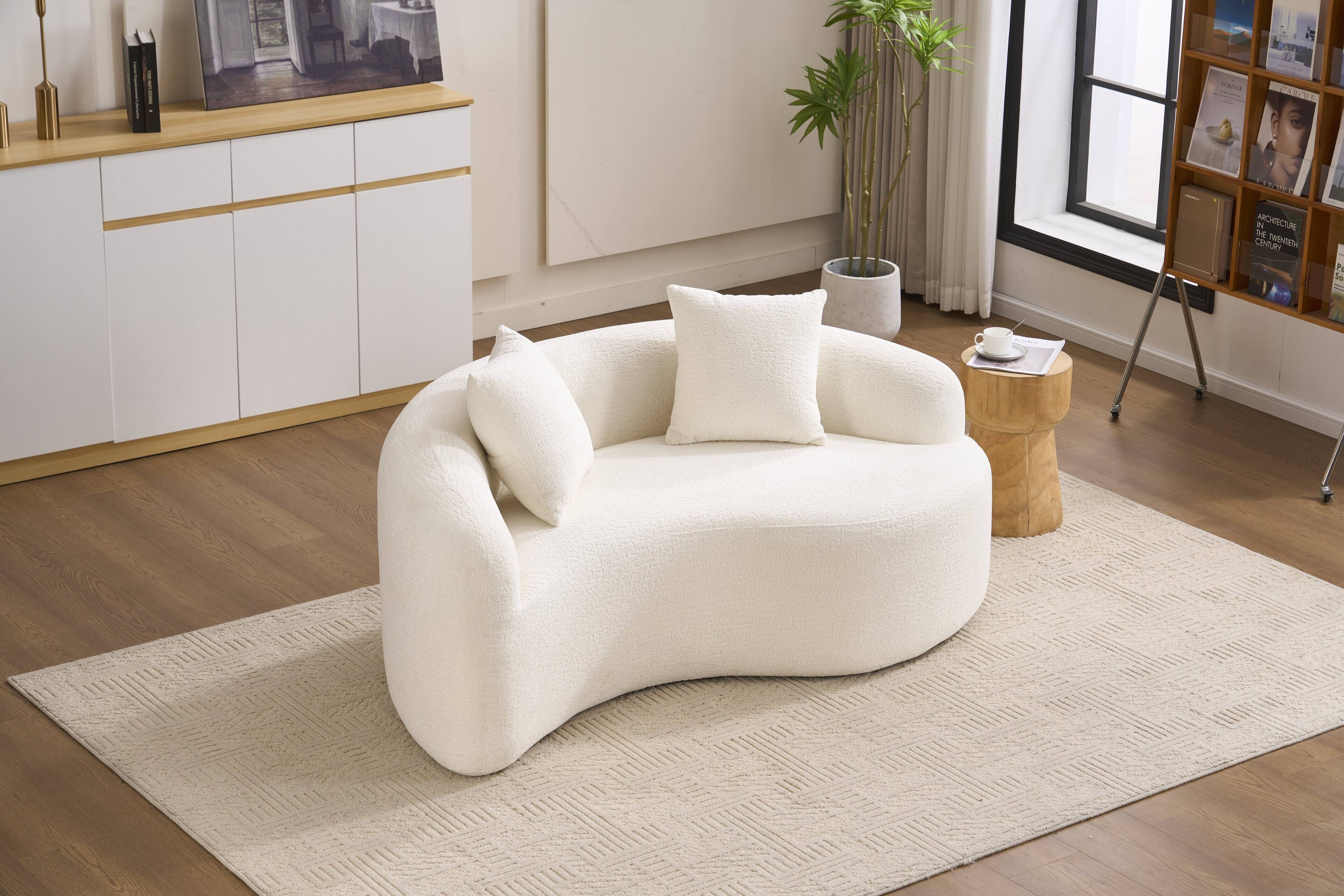 Trinkets Crazed - S-Curved Loveseat Chenille Couches with 2 Pillows, Upholstered Luxury Plush Cloud Sectional Sofa - White