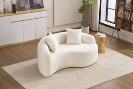 Trinkets Crazed - S-Curved Loveseat Chenille Couches with 2 Pillows, Upholstered Luxury Plush Cloud Sectional Sofa - White