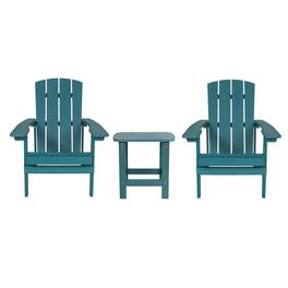 Emma + Oliver - Three Piece Hammond Adirondack Style Conversation Set with Two Chairs and Matching Side Table for Indoor and Outdoor Use - Sea Foam