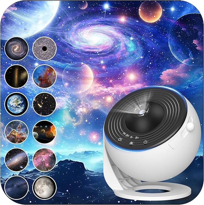 FLYBIRD - Flylily HD Image Star Galaxy Projector for Bedroom 13 Film Discs Planetarium Projector 360° Rotating - White/Black