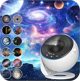 FLYBIRD - Flylily HD Image Star Galaxy Projector for Bedroom 13 Film Discs Planetarium Projector 360° Rotating - White/Black
