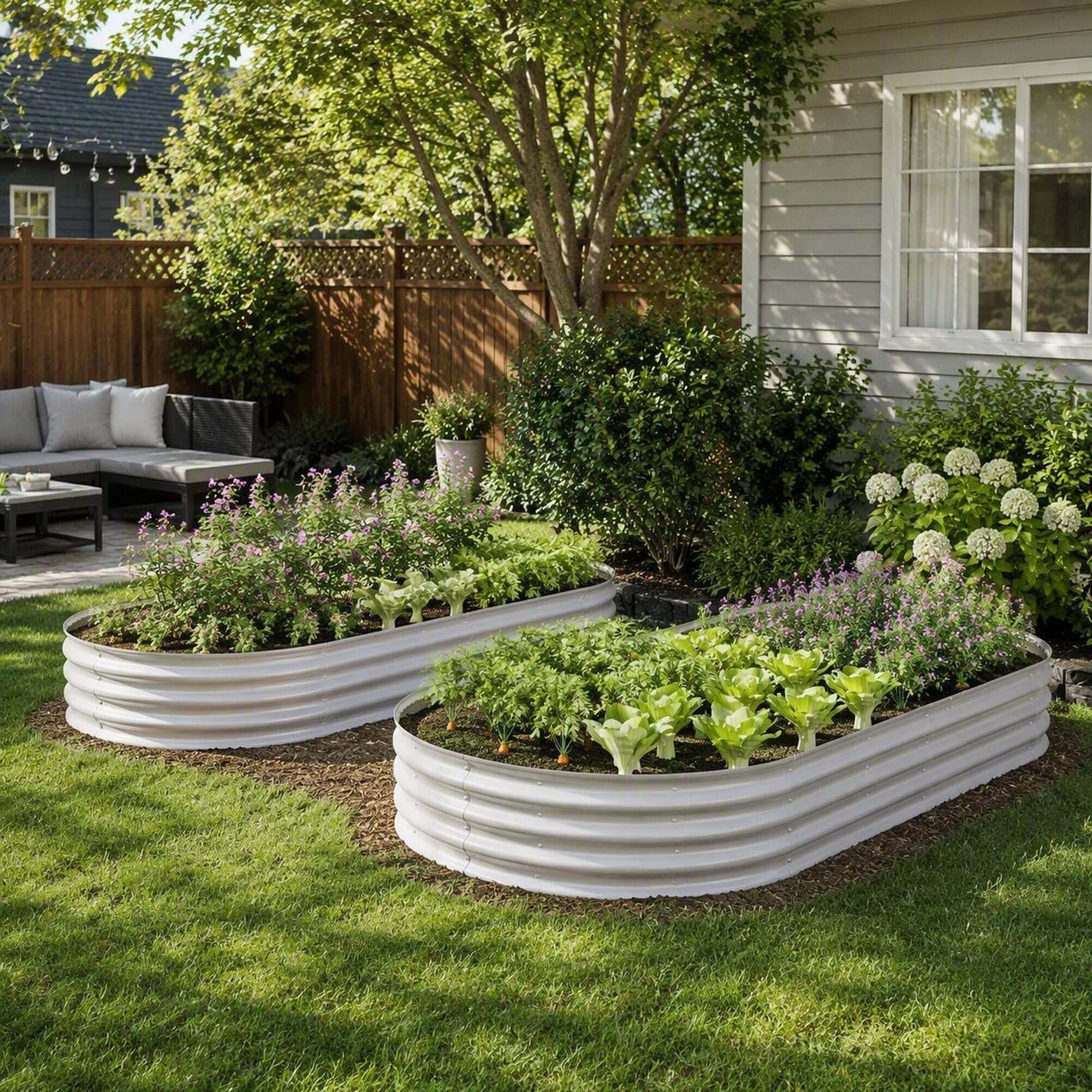 Alt View 2. RYHNUYNE - 2 Pack Galvanized Raised Garden Bed Kit 8x4x1ft Outdoor Planter Box for Vegetables Flowers Herbs, Rustproof Metal - Silver.