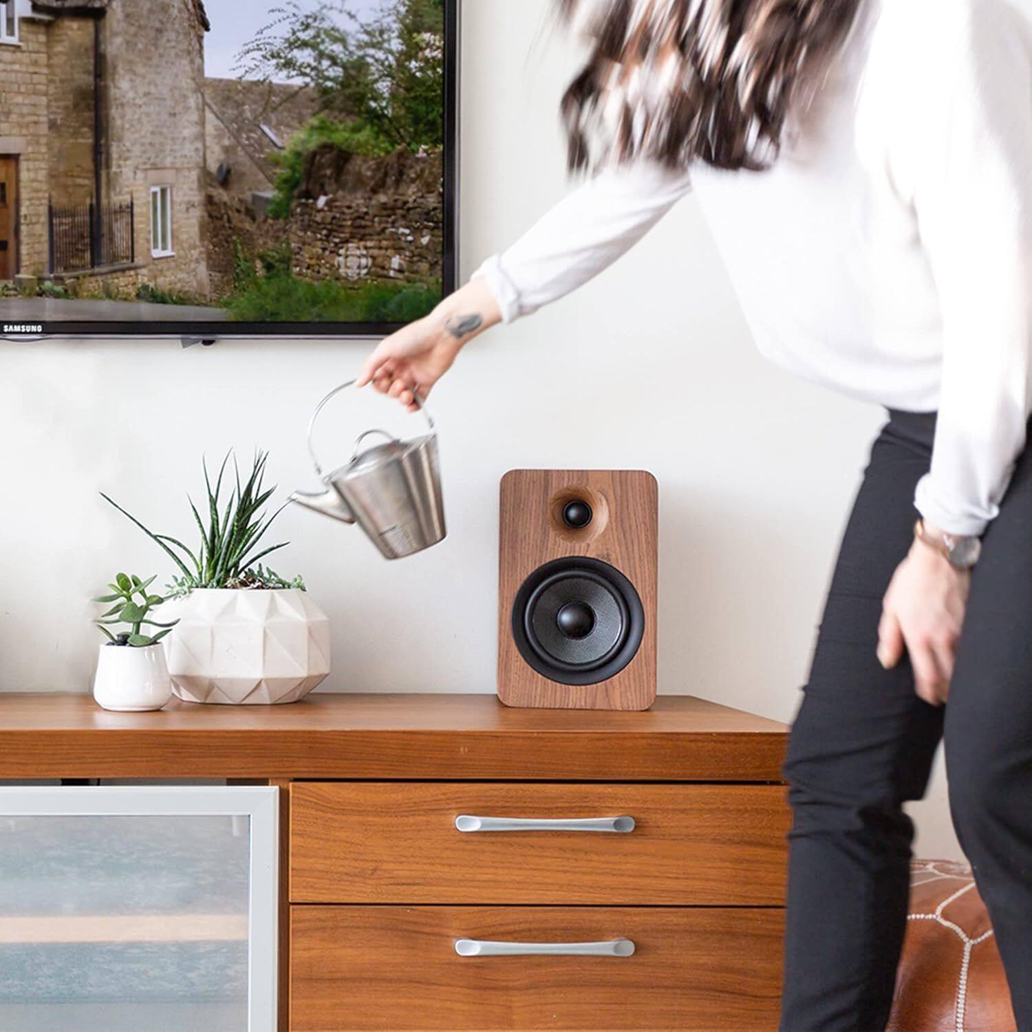 Alt View 4. Kanto - YU6 200W Powered Bookshelf Speakers with Bluetooth® and Phono Preamp - Pair - Walnut.