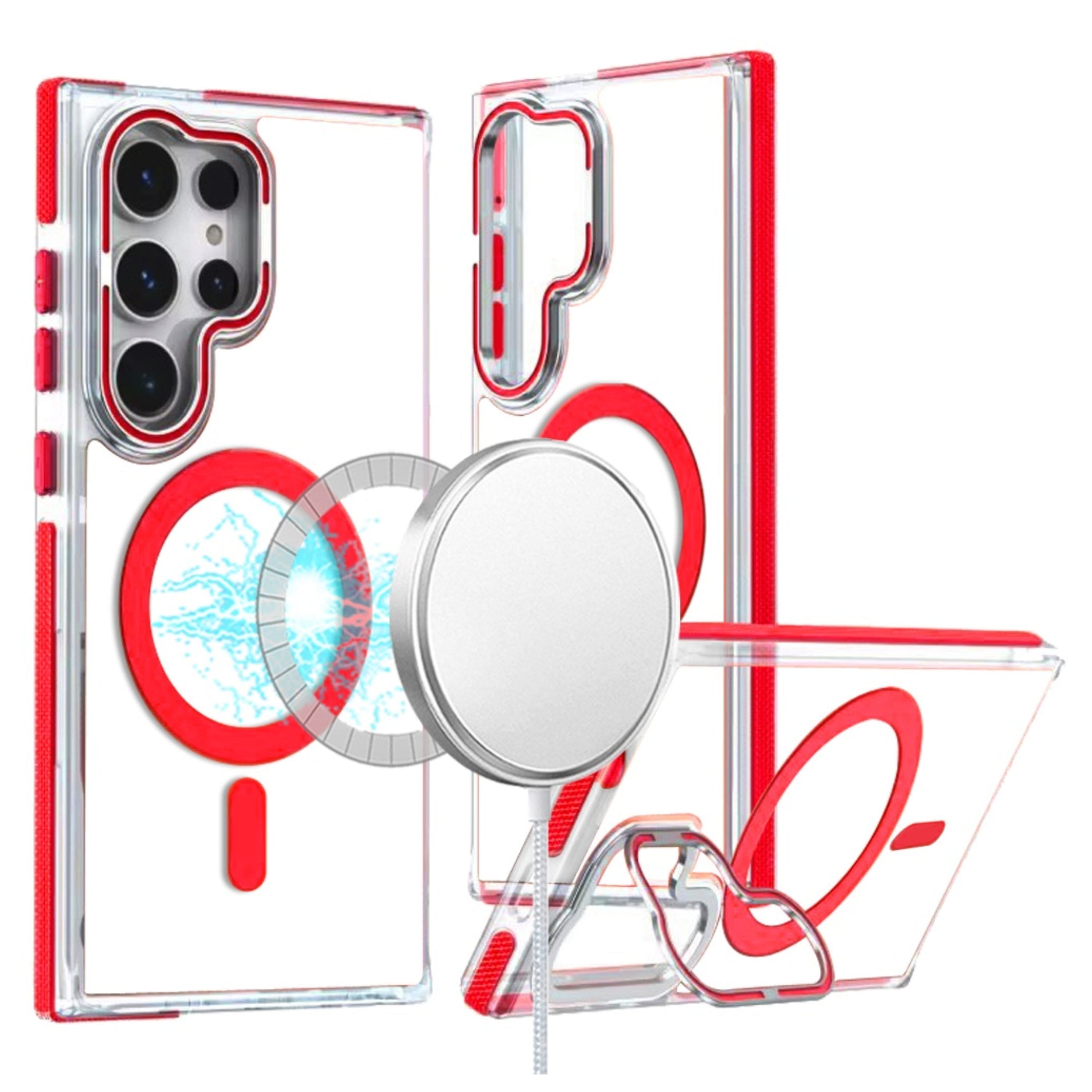 Kitcheniva - Magnetic Circle Camera Lens Stand Phone Case With Tempered Glass For Samsung Galaxy S25 Ultra - Red price history on PriceWatchPro