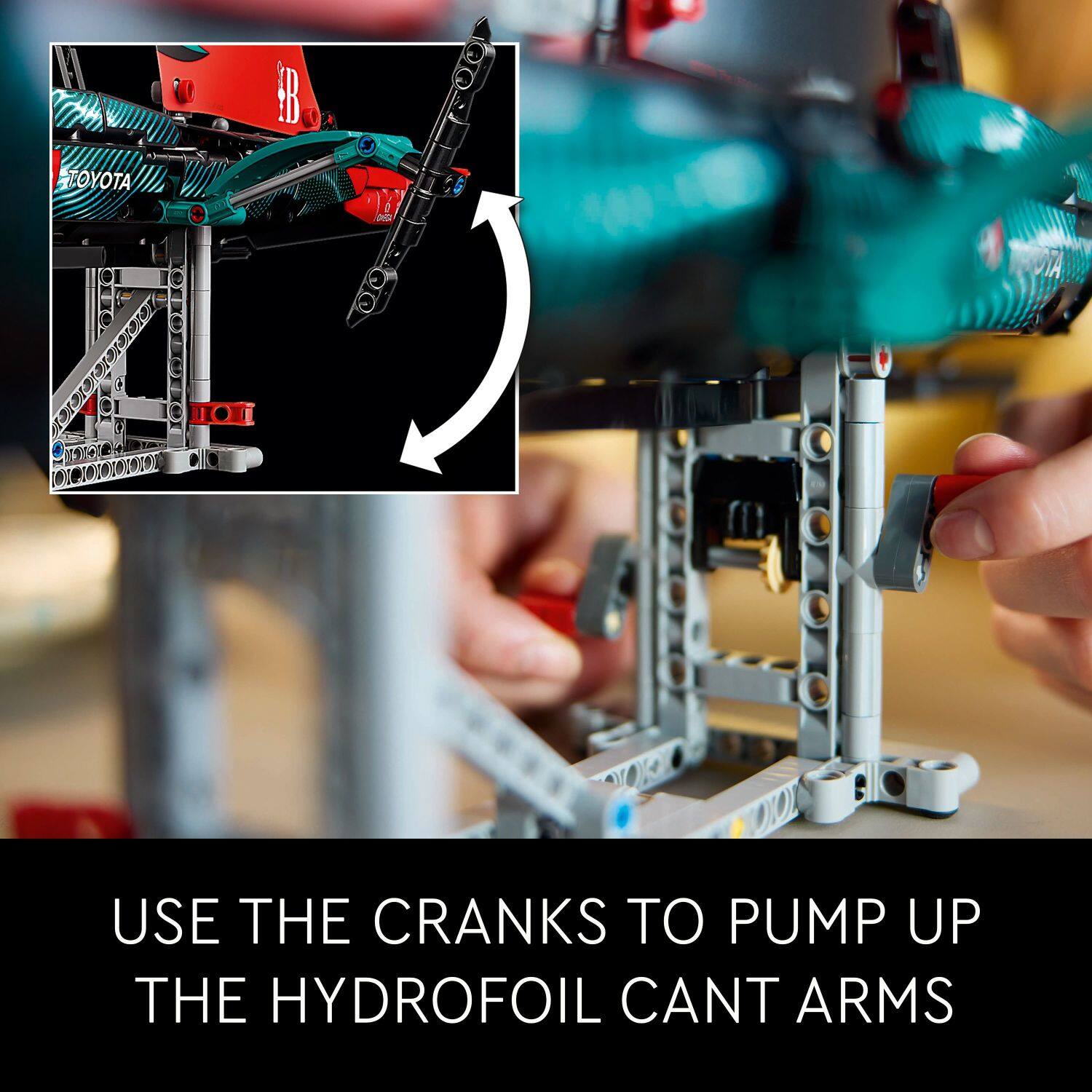 Use the cranks to pump up the hydrofoil cant arms.