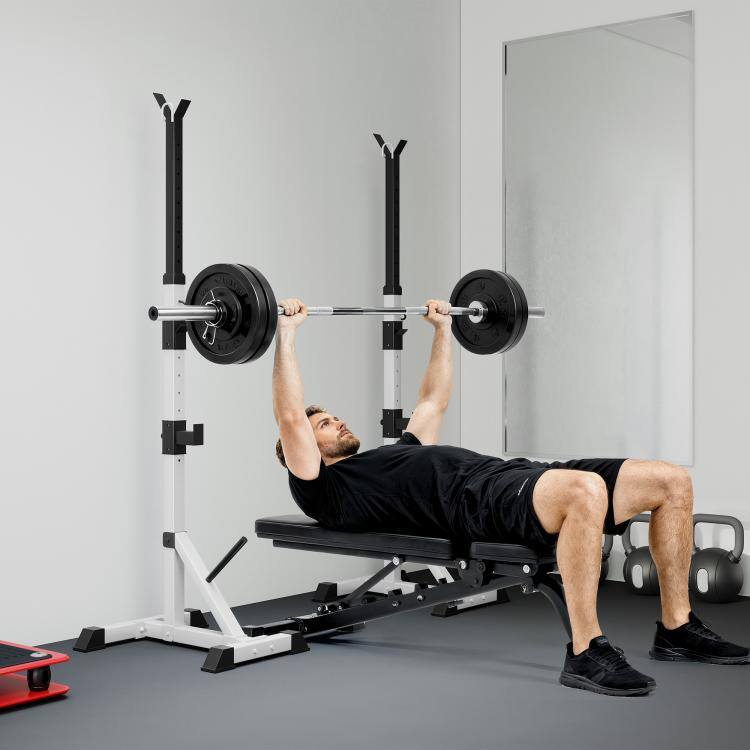 Alt View 2. PULUZ - Pair of Adjustable Squat Rack Standard 53.5 inch-69.25 inch Barbell Rack Stand 440lbs Capacity, 2 inch Steel Heavy Duty - Silver.