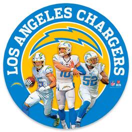 Open Road Brands - Los Angeles Chargers Ladd McConkey,-Justin Herbert &-Khalil Mack Team Stars 11" Round Metal Sign - White