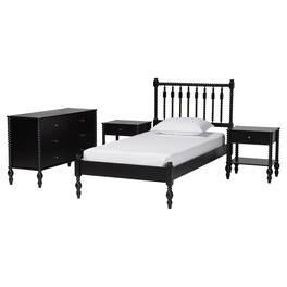Baxton Studio - Denita Spindle 4-Piece Bedroom Set - Farmhouse Platform Bed with Matching Dresser and 1-Drawer Nightstands, Twin - Black