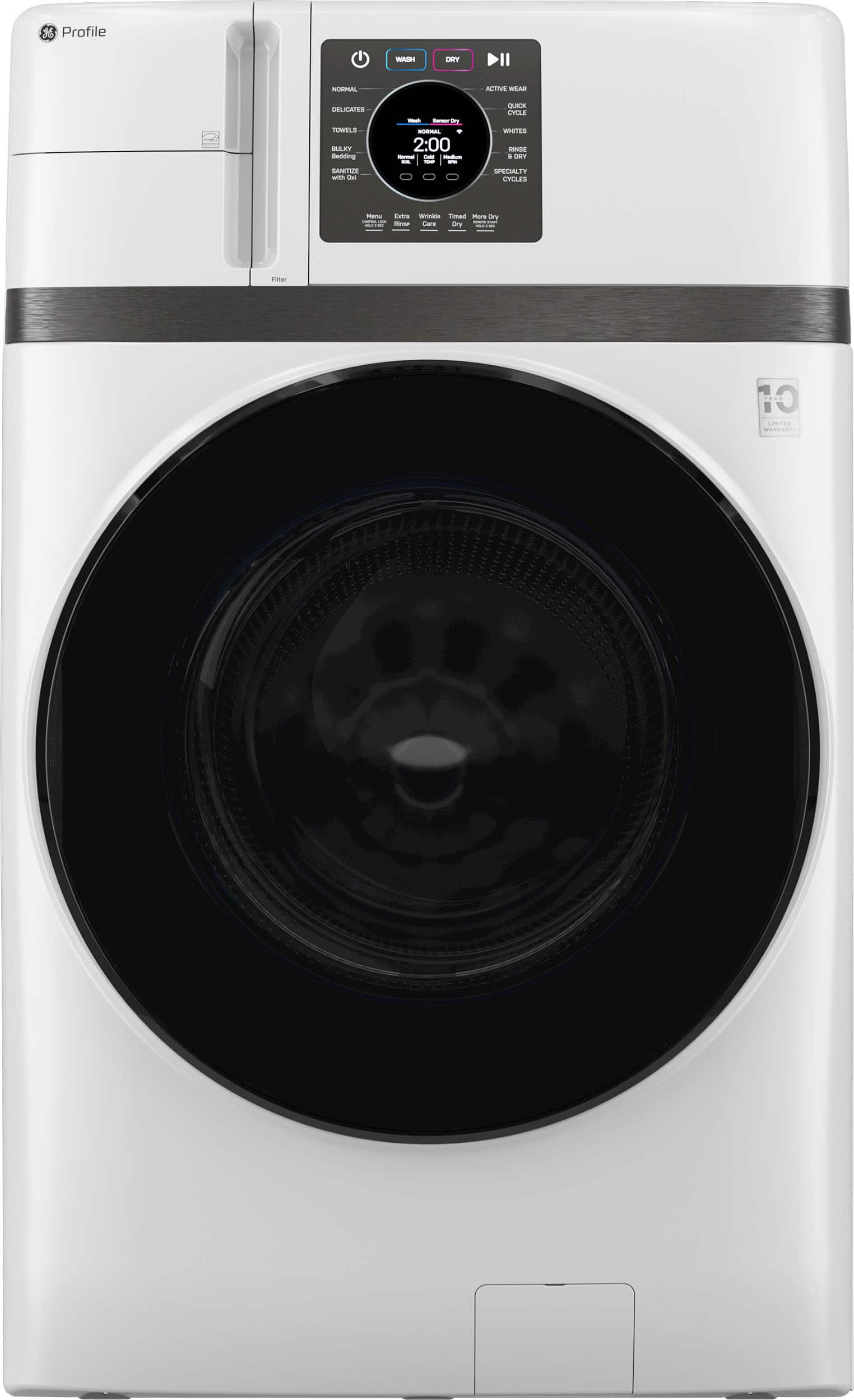 GE Profile - UltraFast 4.6 Cu. Ft. High-Efficiency Smart Front Load Washer and Electric Dryer Combo with Steam and Ventless Heat Pump - White - Front_Zoom