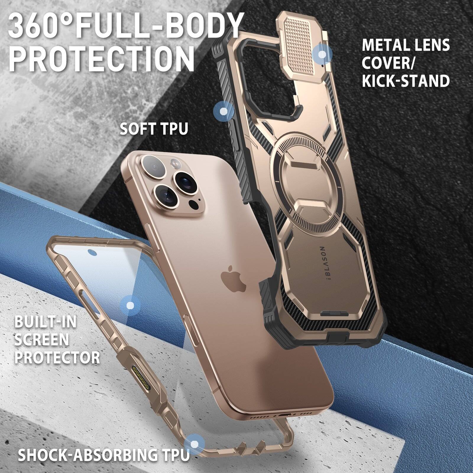 360° FULL-BODY PROTECTION

- SOFT TPU
- METAL LENS COVER/KICK-STAND
- BUILT-IN SCREEN PROTECTOR
- SHOCK-ABSORBING TPU