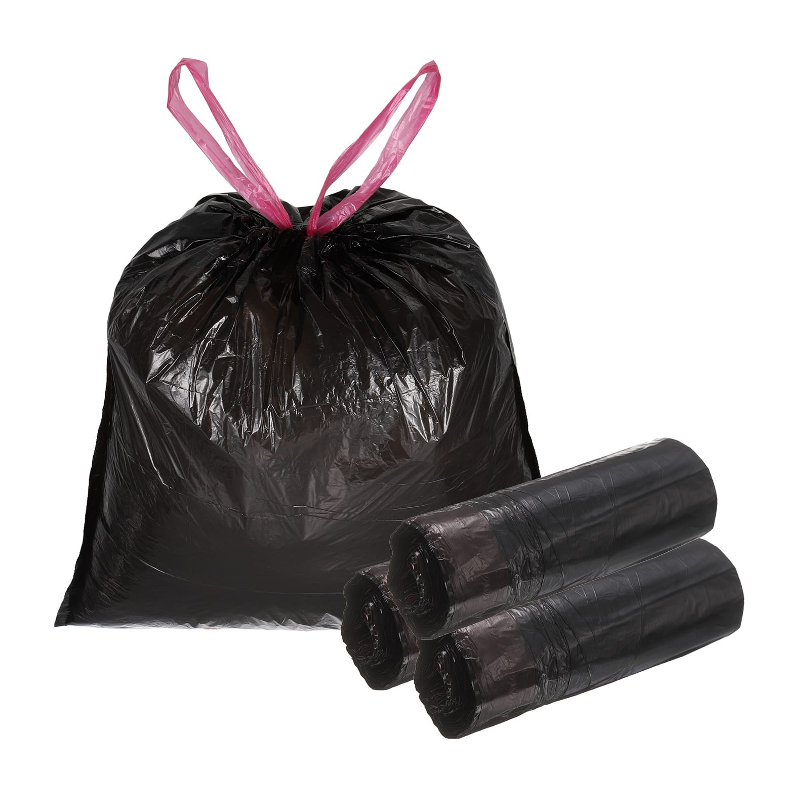 Unique Bargains - 80pcs Trash Bags with Drawstring, 5.2 Gallon 20" Unscented Bathroom Bin Liners for Home Office Kitchen - Black