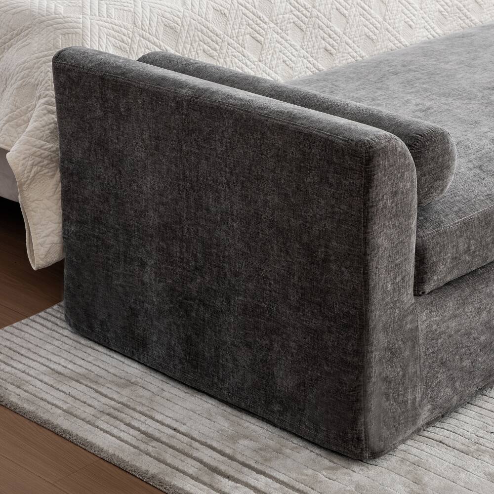 Alt View 1. Ropilly - Ropilly Modern Gray Chenille Bed End Bench with Armrests, Chaise Lounge Couch for Bedroom and Entryway - Gray.