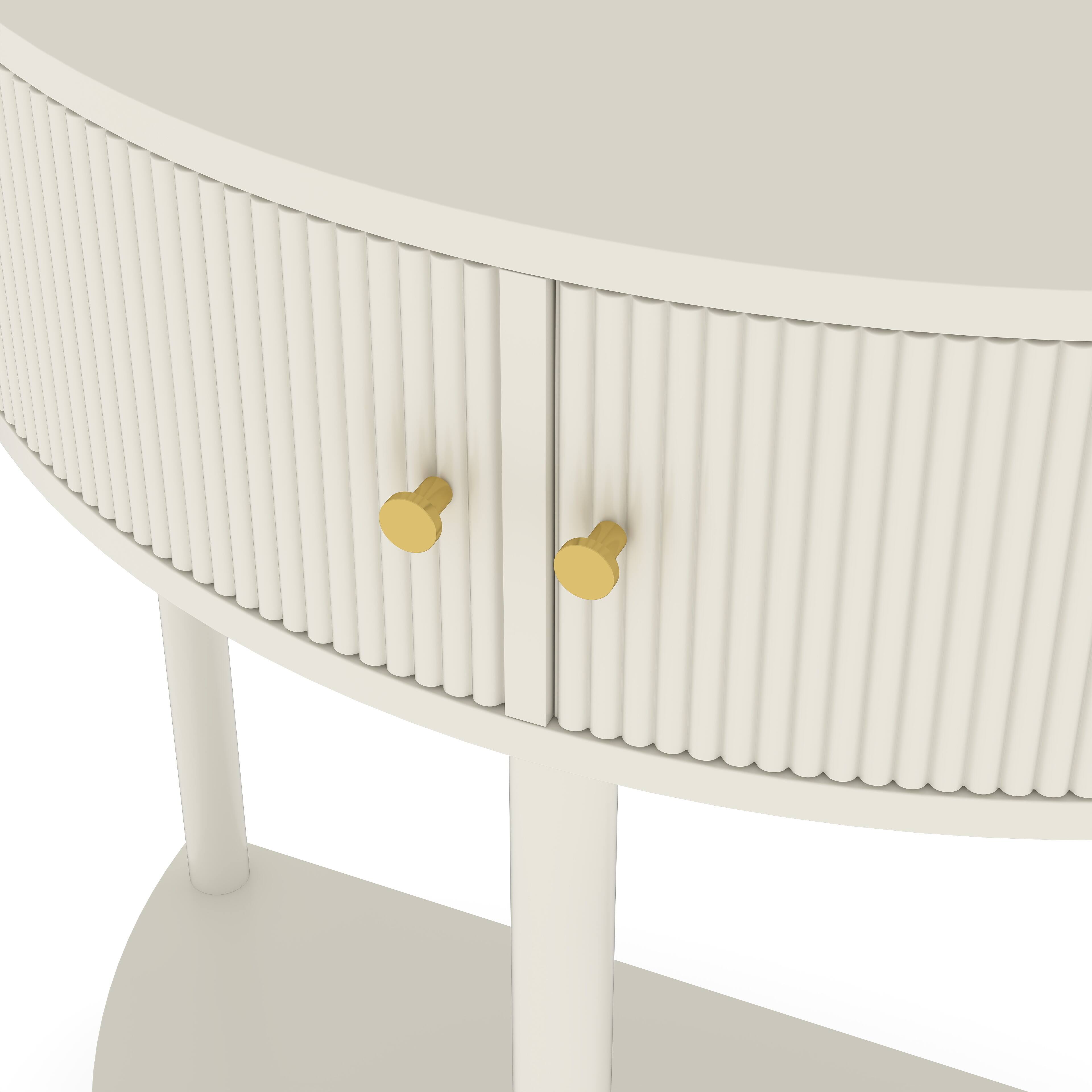 Alt View 9. Tiramisubest - Artisan-Crafted Demi-Lune Console Table with Cream Finish,Unique Half Moon Design End Table with 2 Drawers and Shelf - Cream White.