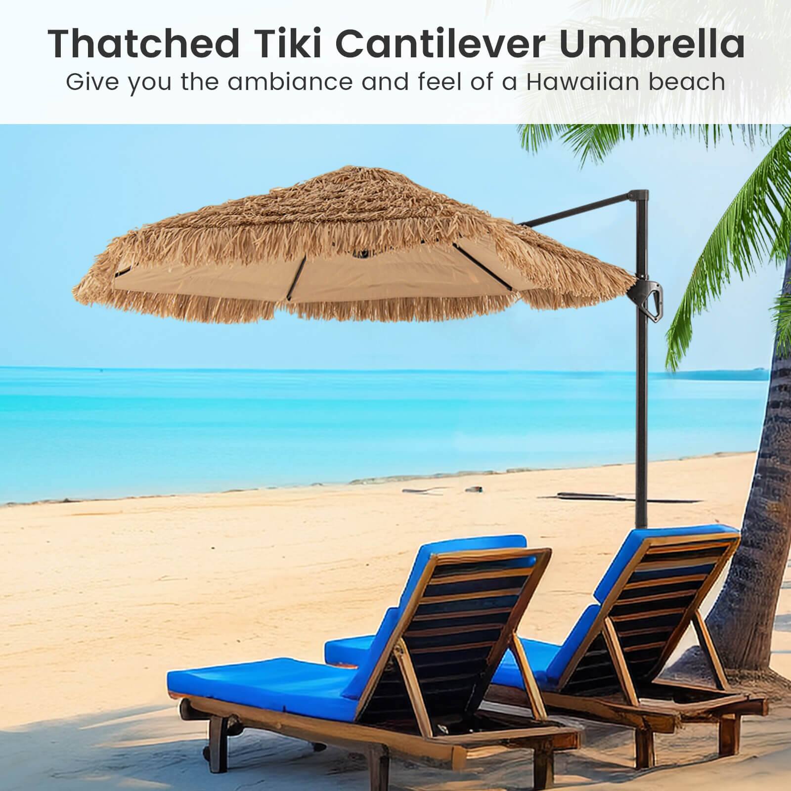 Thatched Tiki Cantilever Umbrella  
Give you the ambiance and feel of a Hawaiian beach