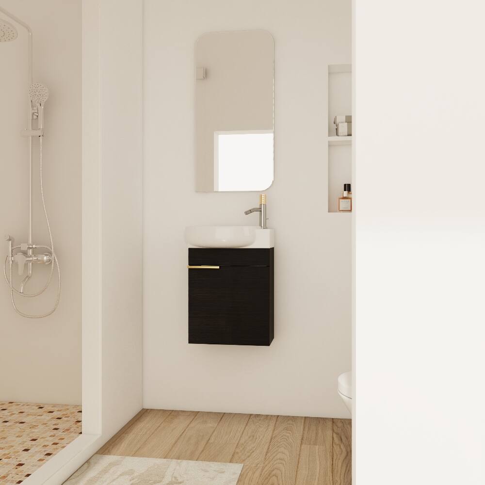 Back. Loheer - Loheer 16 inch bathroom vanity with sink Black Chestnut Compact Wall Mounted Vanity - Black Chestnut.