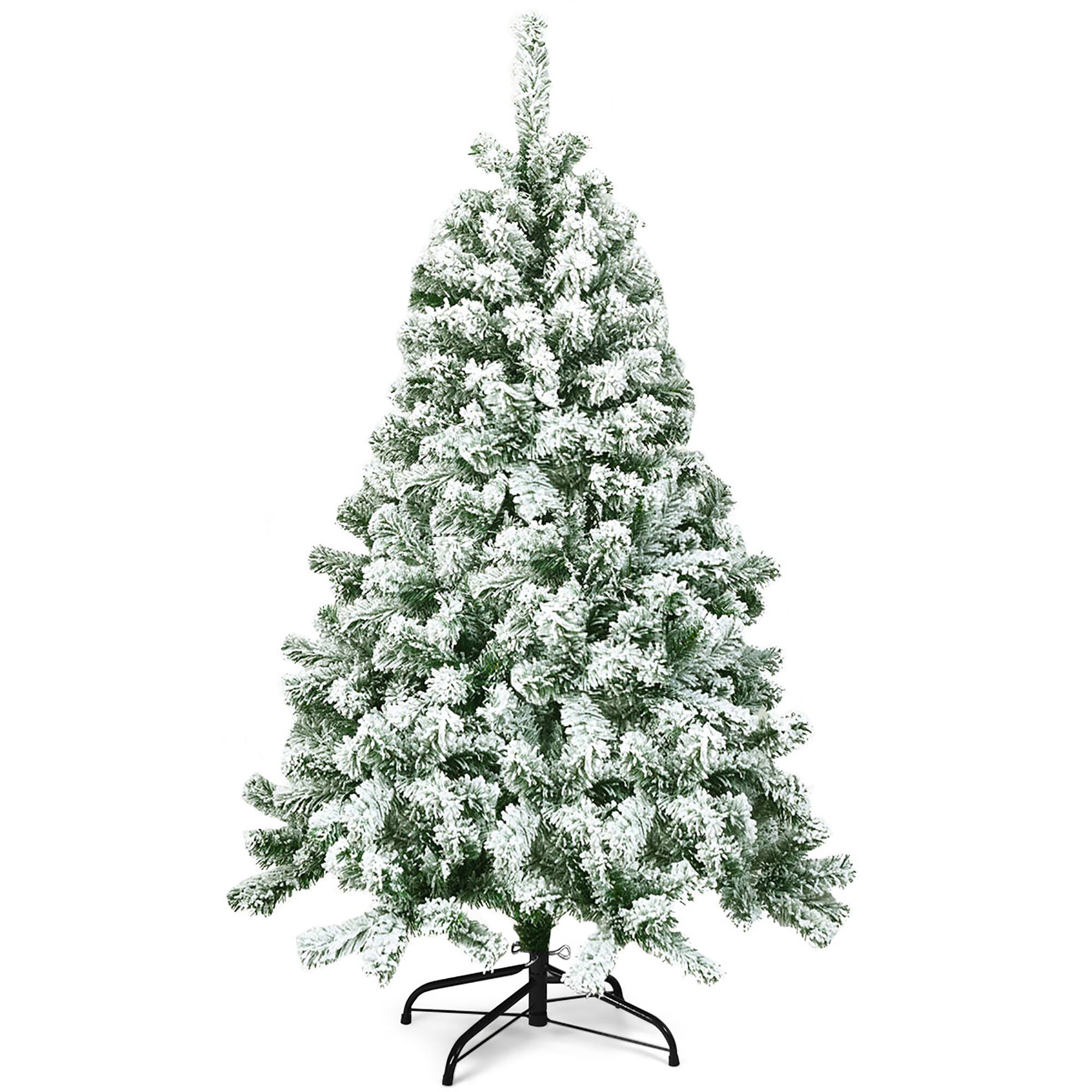 Front. Costway - 4.5FT Artificial Hinged Christmas Tree Snow Flocked Pine Tree  w/400 Tips and Foldable Base - Green/White.
